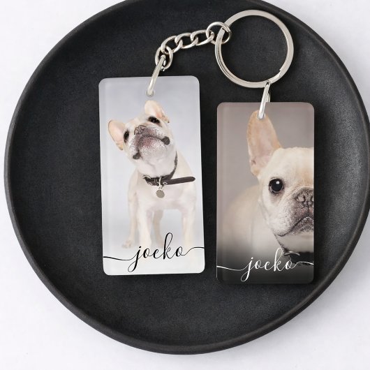 Moderne Elegante Gepersonaliseerde Foto en Tekst Sleutelhanger