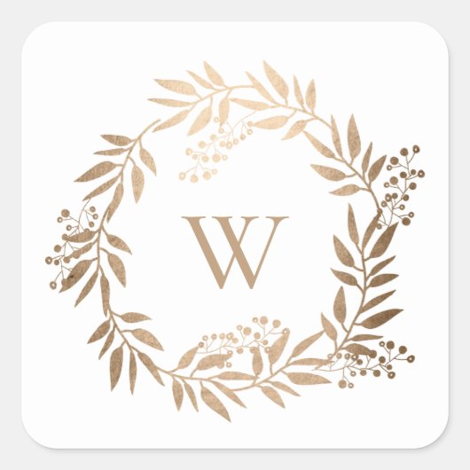 Moderne Elegante Gepersonaliseerde Gouden Monogram Vierkante Sticker (Voorkant)