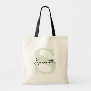 Moderne Elegante Gepersonaliseerde Groene Monogram Tote Bag