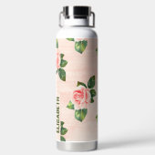Moderne Elegante Gepersonaliseerde Naam Pink Rose Waterfles (Achterkant)