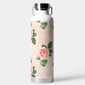 Moderne Elegante Gepersonaliseerde Naam Pink Rose Waterfles (Voorkant)