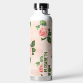 Moderne Elegante Gepersonaliseerde Naam Pink Rose Waterfles (Links)