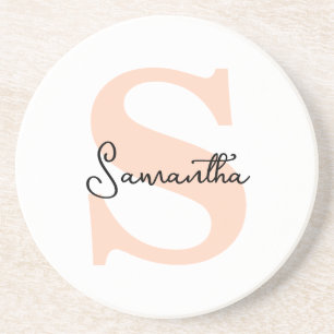 Moderne Elegante Gepersonaliseerde Roze Monogram I Zandsteen Onderzetter