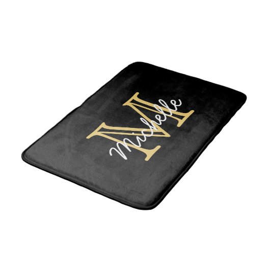 Moderne Elegante Gepersonaliseerde Zwart Goud Naam Badmat (Gekanteld)