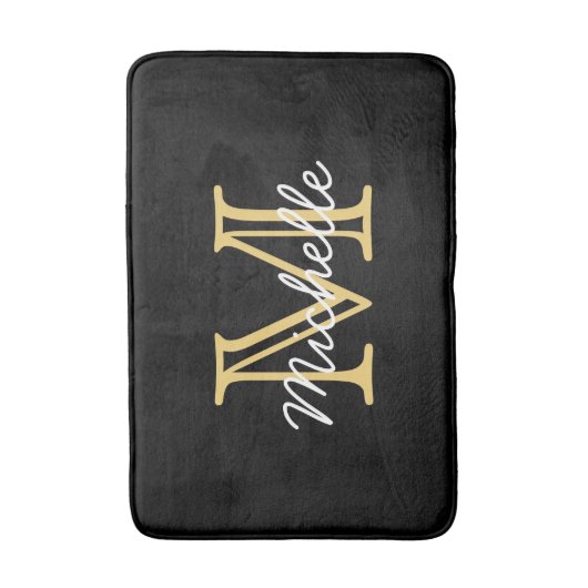 Moderne Elegante Gepersonaliseerde Zwart Goud Naam Badmat (Voorkant Verticaal)
