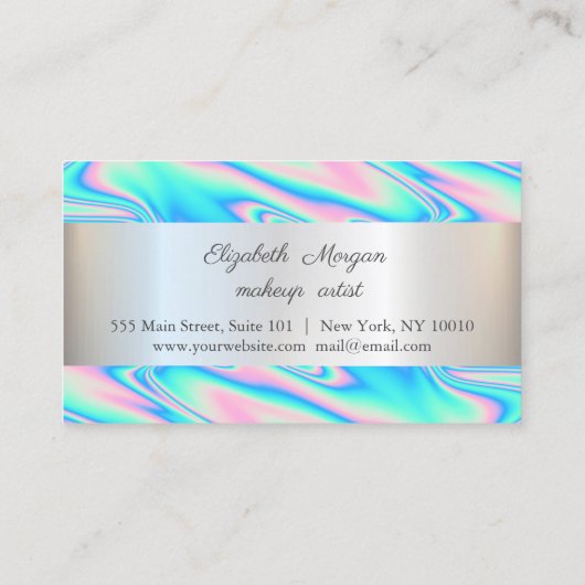 Moderne elegante, gestreept holografische Kaart Klantenkaartje (Achterkant)