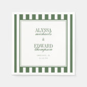 Moderne Elegante Gestreepte Olijfgroene Script Bru Servet (Voorkant)