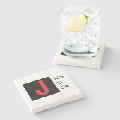 Moderne Elegante Gewone Professionele Monogram Stenen Onderzetter (Zijkant)