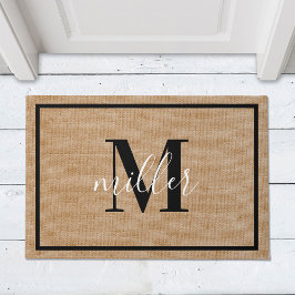Moderne Elegante Gezinsnaam Monogram Deurmat
