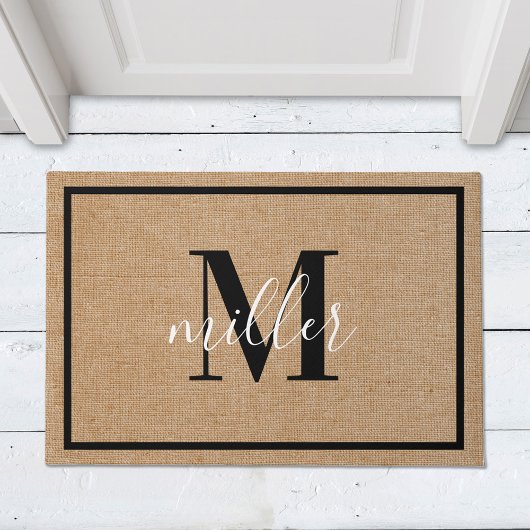 Moderne Elegante Gezinsnaam Monogram Deurmat