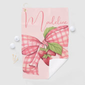 Moderne Elegante Girly Roze Bow Aardbei Golfhanddoek (Insitu)