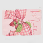 Moderne Elegante Girly Roze Bow Aardbei Golfhanddoek (Horizontaal)