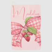 Moderne Elegante Girly Roze Bow Aardbei Golfhanddoek (Voorkant)