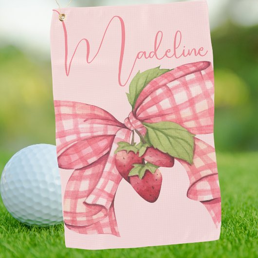 Moderne Elegante Girly Roze Bow Aardbei Golfhanddoek