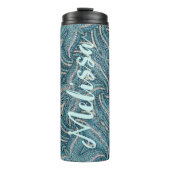 Moderne Elegante Girly Turquoise Swirl Custom Name Thermosbeker (Voorkant)