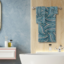 Moderne Elegante Girly Zilver Turquoise Blauwe Wer Bad Handdoek