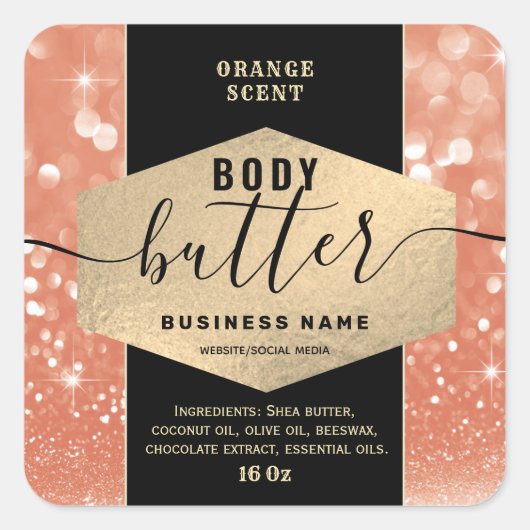 Moderne elegante glinsterende script body butter l vierkante sticker (Voorkant)