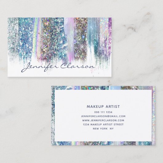 Moderne Elegante Glitter Borstels Girly Nail Salon Visitekaartje (Voorkant / Achterkant)
