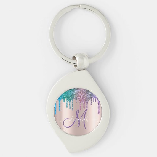 Moderne elegante glitter Drift Roos Gold Monogram Sleutelhanger (Voorkant)