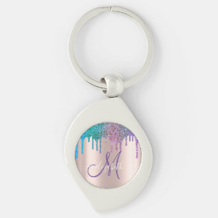 Moderne Elegante Glitter Druppels Roze Goud Monog Sleutelhanger