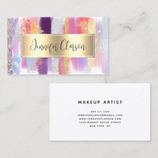 Moderne Elegante Glitter Waterverf Borstels Visitekaartje (Voorkant / Achterkant)