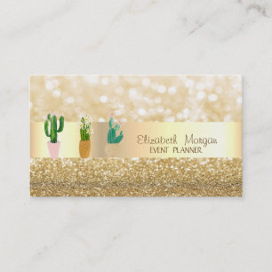 Moderne Elegante Glitterige, Bokeh, Cactus Planten Visitekaartje