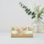 Moderne Elegante Glitterige Bokeh Succulenten Visitekaartje (Staand voorkant)