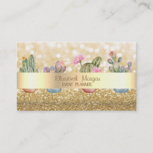 Moderne Elegante Glitterige Bokeh Succulenten Visitekaartje