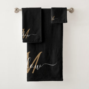 Moderne elegante Gold Monogram Script Naam Bad Handdoek