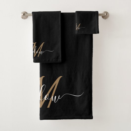Moderne elegante Gold Monogram Script Naam Bad Handdoek (Insitu)