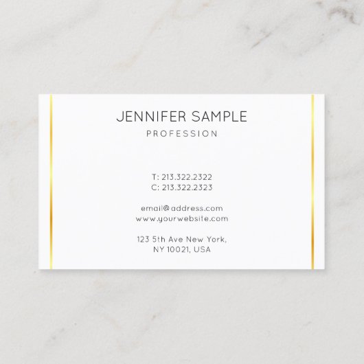 Moderne, elegante Gold Stripes White Visitekaartje (Achterkant)