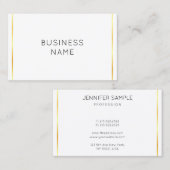 Moderne, elegante Gold Stripes White Visitekaartje (Voorkant / Achterkant)