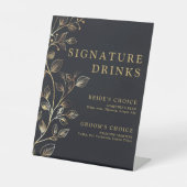 Moderne Elegante Golden Floral Signature Drinken Reclamebord Met Voetstuk (Voorkant)