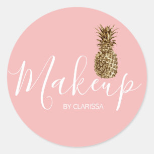 Moderne elegante gouden anananasroze make-up ronde sticker