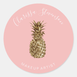 Moderne elegante gouden anananasroze make-up ronde sticker