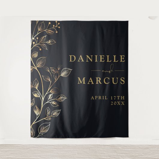 Moderne Elegante Gouden Bloem Bruiloft Achtergrond Wandkleed (Voorkant)
