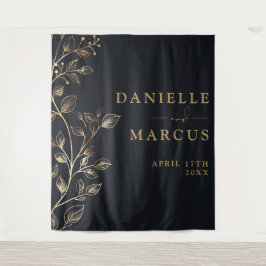 Moderne Elegante Gouden Bloemen Huwelijk Achtergro Wandkleed