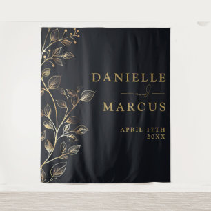 Moderne Elegante Gouden Bloemen Huwelijk Achtergro Wandkleed