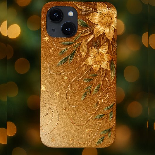 Moderne elegante gouden bloemencurve Case-Mate iPhone case