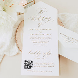 Moderne Elegante Gouden Calligrafie Bruiloft All In One Uitnodiging