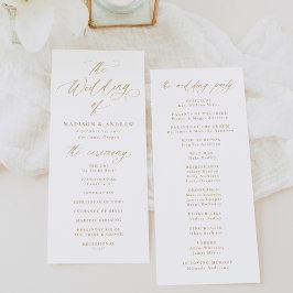 Moderne Elegante Gouden Calligrafie Bruiloft Programmakaart