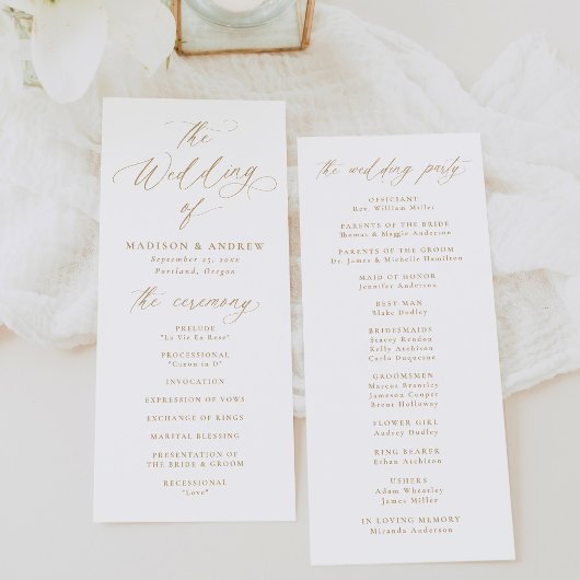 Moderne Elegante Gouden Calligrafie Bruiloft Programmakaart