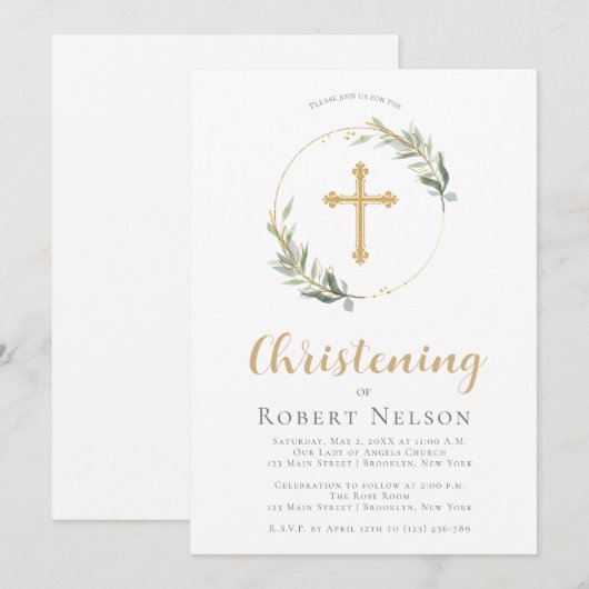 Moderne Elegante Gouden Cirkel Doopsel Kaart (Voorkant / Achterkant)