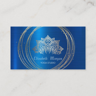 Moderne Elegante Gouden Cirkels Lotus Blauwe Metal Visitekaartje