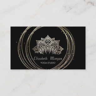 Moderne Elegante Gouden Cirkels Lotus Zwart Visitekaartje