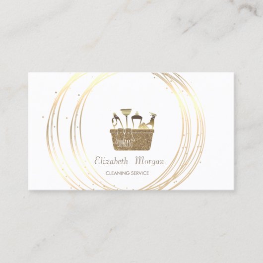Moderne Elegante Gouden Cirkels Schoonmaakmiddelen Visitekaartje (Voorkant)