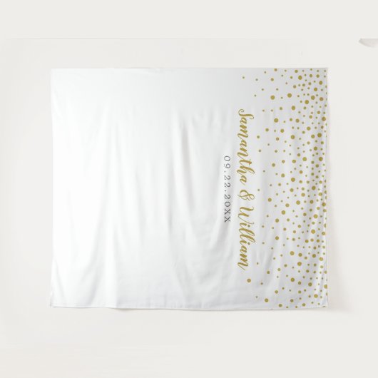 Moderne Elegante Gouden Confetti Trouwachtergrond Wandkleed (Voorkant (horizontaal))