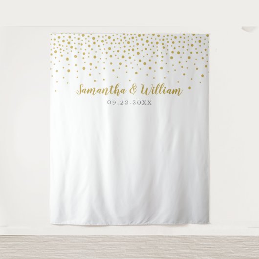 Moderne Elegante Gouden Confetti Trouwachtergrond Wandkleed (Voorkant)