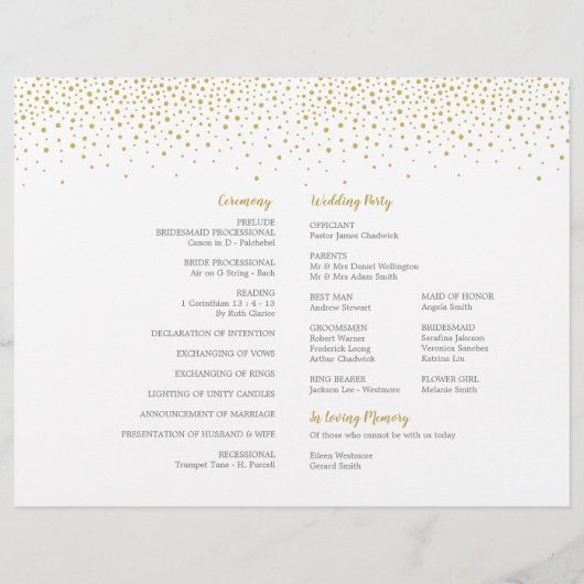 Moderne Elegante Gouden Confetti Trouwprogramma (Achterkant)