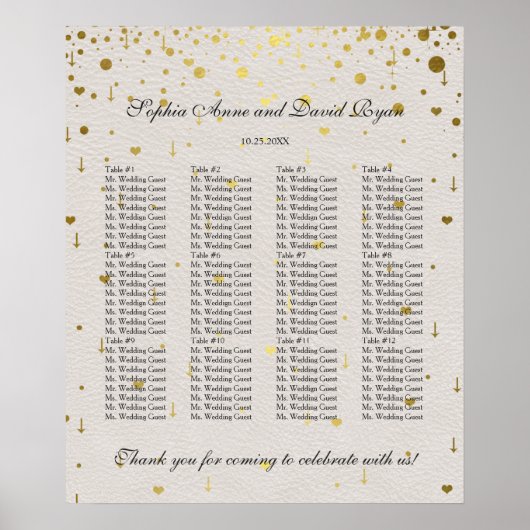 Moderne Elegante Gouden Confetti Trouwstoelindelin Poster (Voorkant)